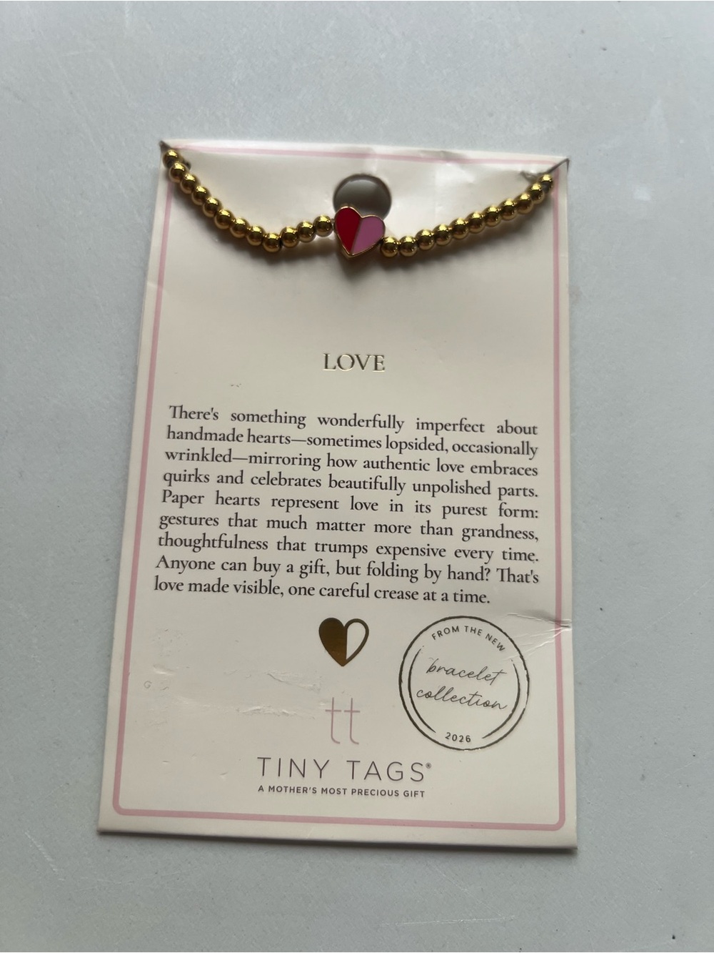 Gold Beaded Bracelet with Pink Heart Accent